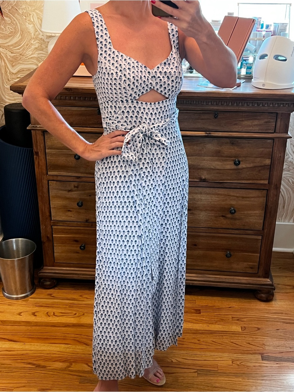 Rebecca Taylor White & Navy Floral Cutout Maxi Dress Size 6